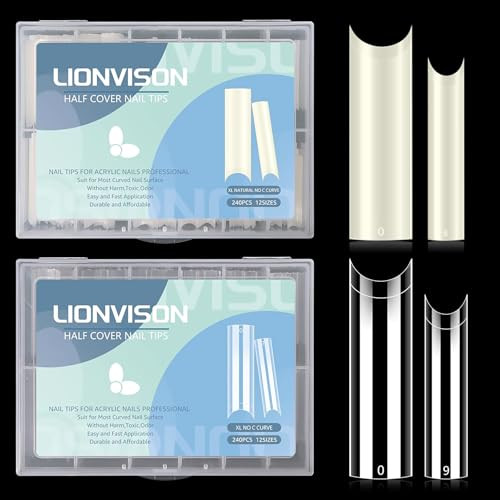 480PCS Extra Long NO C Curve Nail Tips XL 2 Packs Natural and Clear Nail Tips for Acrylic Nails Professional Set 12 Size
