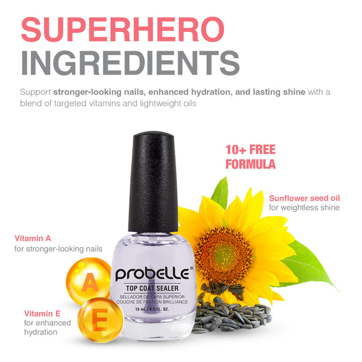 Probelle Top Coat Sealer Quick Dry Nail Polish Top Coat High Shine Glossy Nail Finish Instantly Forms Clear Barrier For