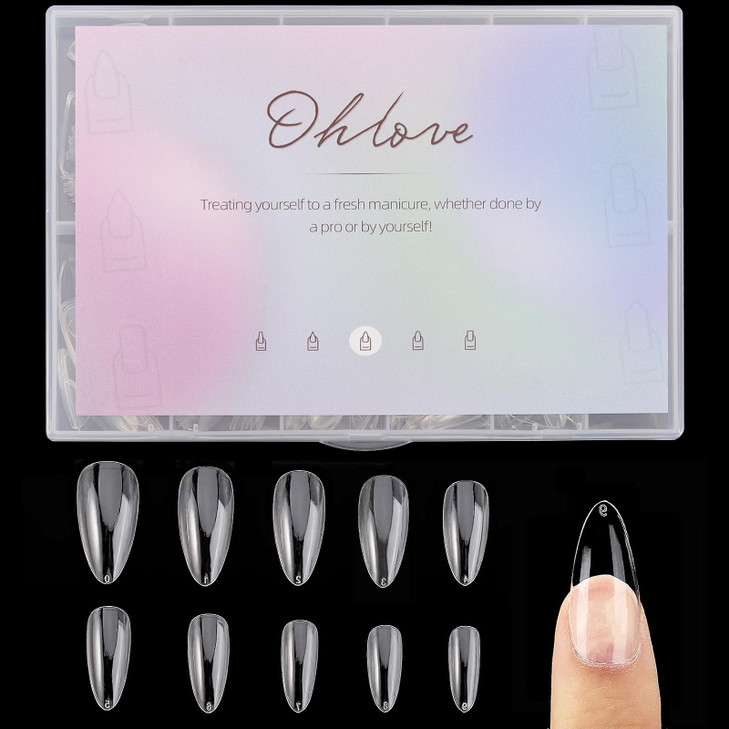 500Pcs Medium Almond Fake Nail Tips Full Cover Clear Acrylic Nails Press on Nails for DIY Nail Art 10 Sizes