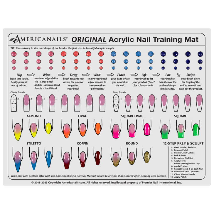 Americanails Acrylic Nail Training Mat Silicone Trainer Sheet for Application Practice Flexible Roll Up Pad Template for