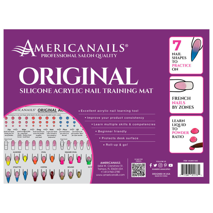 Americanails Acrylic Nail Training Mat Silicone Trainer Sheet for Application Practice Flexible Roll Up Pad Template for