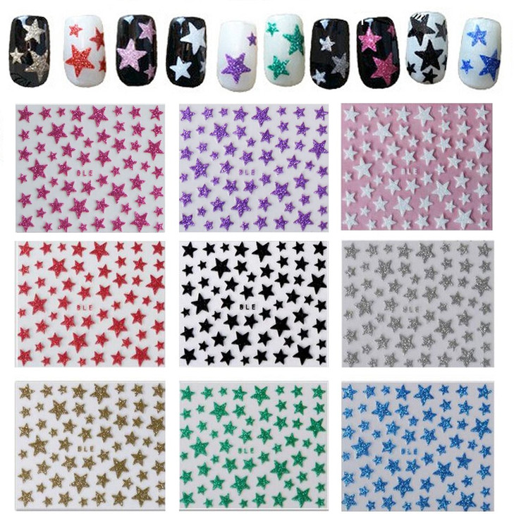 ALLYDREW Glitter Stars Nail Stickers Sparkly Nail Art 10 sheets