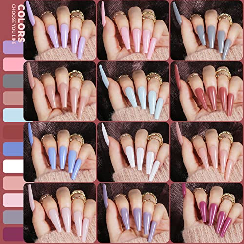 Teenitor Full Cover Color Press On Coffin Nails 576pcs Fake Nail Tips in 24 Colors Glue On Long Ballerina False Nails