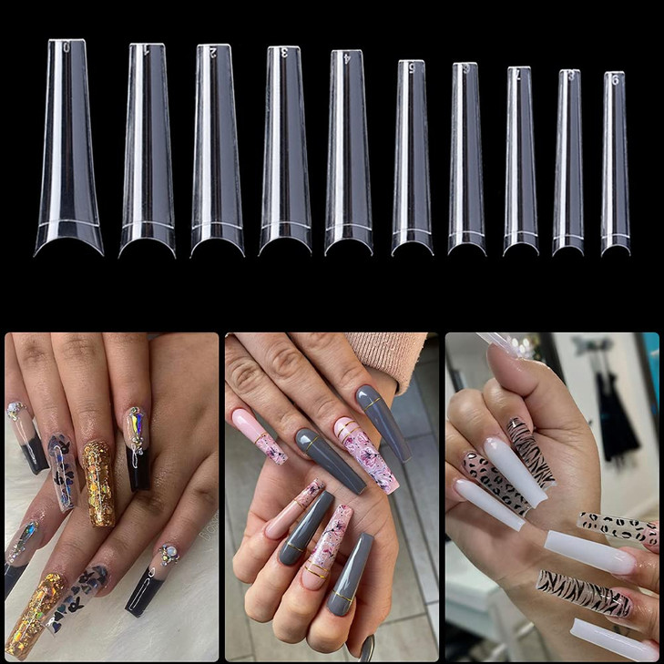 MEILINDS Long Fold Seamless XXL Max Nail French Nail Tips False Nails Half Cover Fake Press on Nails Artificial Fingerna