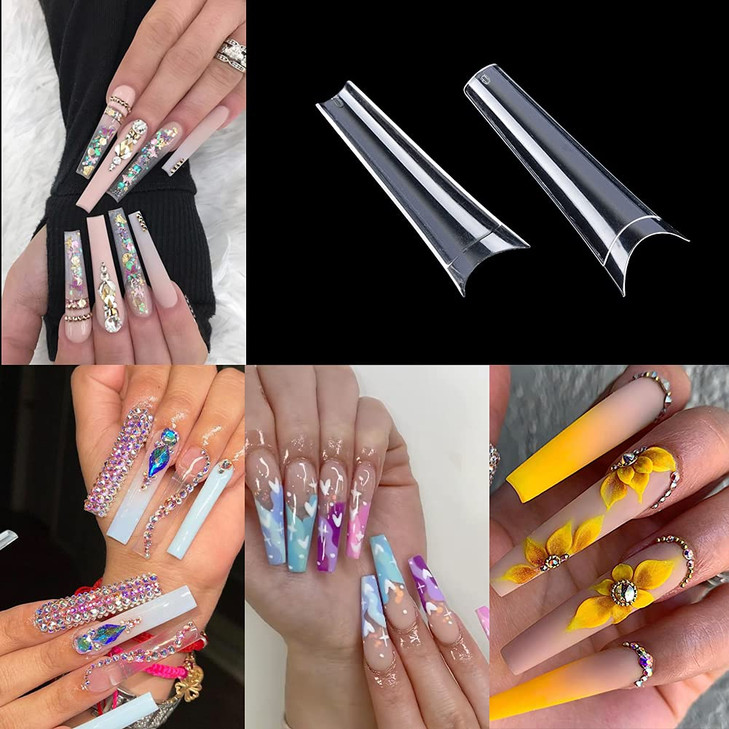 MEILINDS Long Fold Seamless XXL Max Nail French Nail Tips False Nails Half Cover Fake Press on Nails Artificial Fingerna