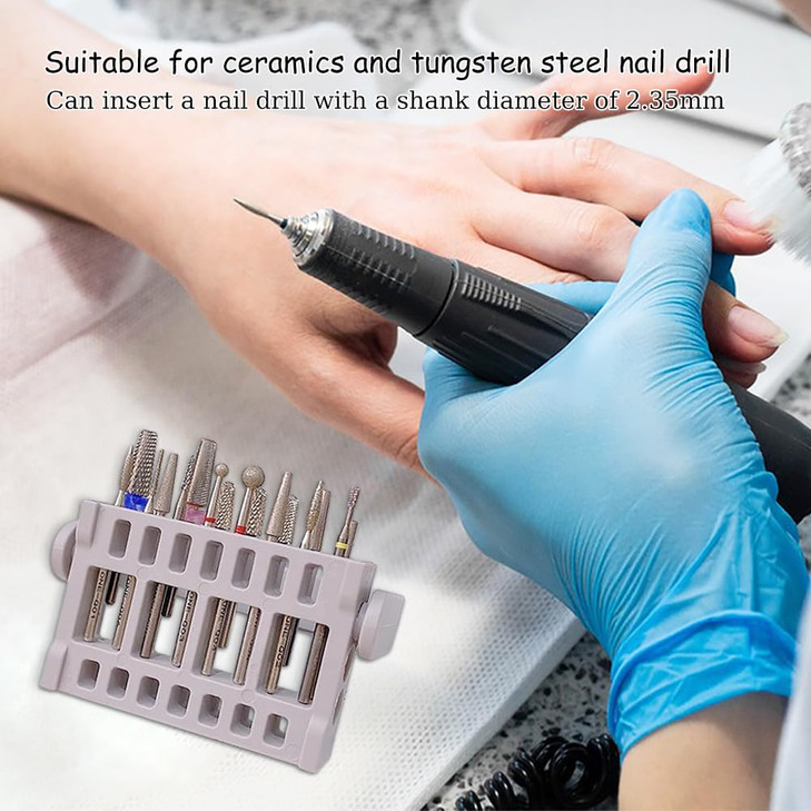 KOOBOOK 2Pcs 16 Holes Acrylic Nail Art Drill Bit Holder Exhibition Stand Organizer Nail Art Display Salon Gray
