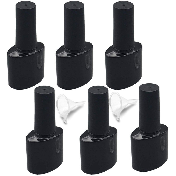 6Pcs 10ML Empty Nail Polish Bottles Vials Containers Sample Bottles with Brush Cap for Nail Art 2pcs Mini Funnel Include