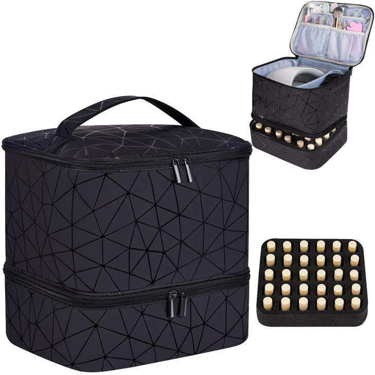 CTWWFS PU Leather Nail Polish Organizer and Nail Lamp Case Nail Kit Organizer Holds 30 Bottles 15ml 05 floz and a Nail L