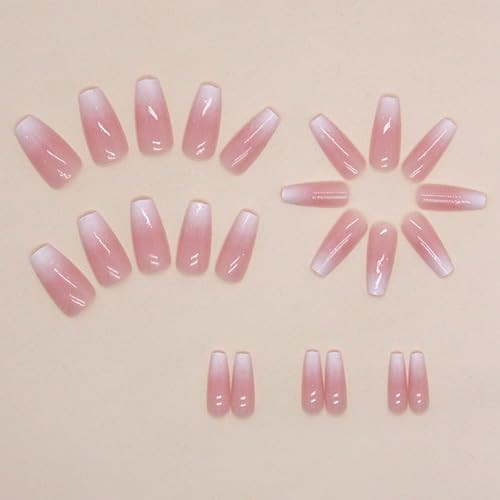 Hkanlre Bling Coffin Press on Nails Fake Nails Tips Full Cover Medium False Gradient Nails for Women and Girls 24PCS Cof