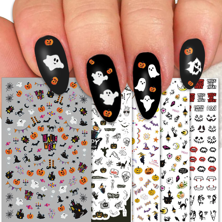 TailaiMei 1500 Pcs Halloween Nail Decals Stickers 12 Sheets SelfAdhesive DIY Nail Art Tips Stencil for Halloween Party I