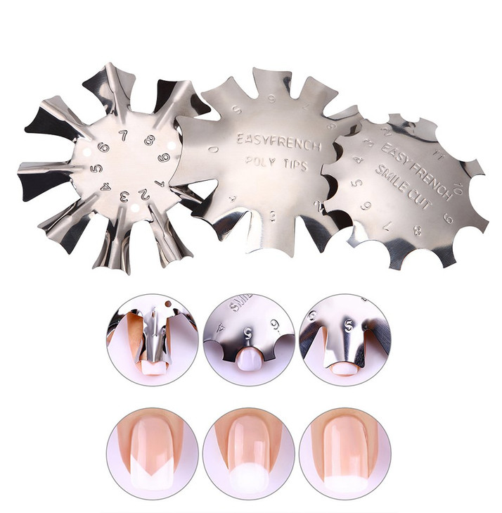 WOKOTO 3pcs Easy French Smile Line Gel Cutter Tool Staniless Steel CShape Manicure Edge Trimmer Diy Plate Module 3 Patte