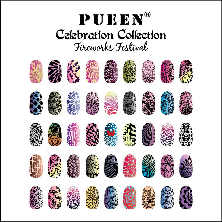 PUEEN Nail Art Stamping Plate Celebration Collection FIREWORKS FESTIVAL NEW INVENTION Super Size All You Can Stamp Full