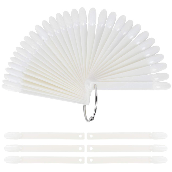 200 Pcs False Nail Art Tips Display Natural Nail Sample Stick with Metal Split Ring Holder