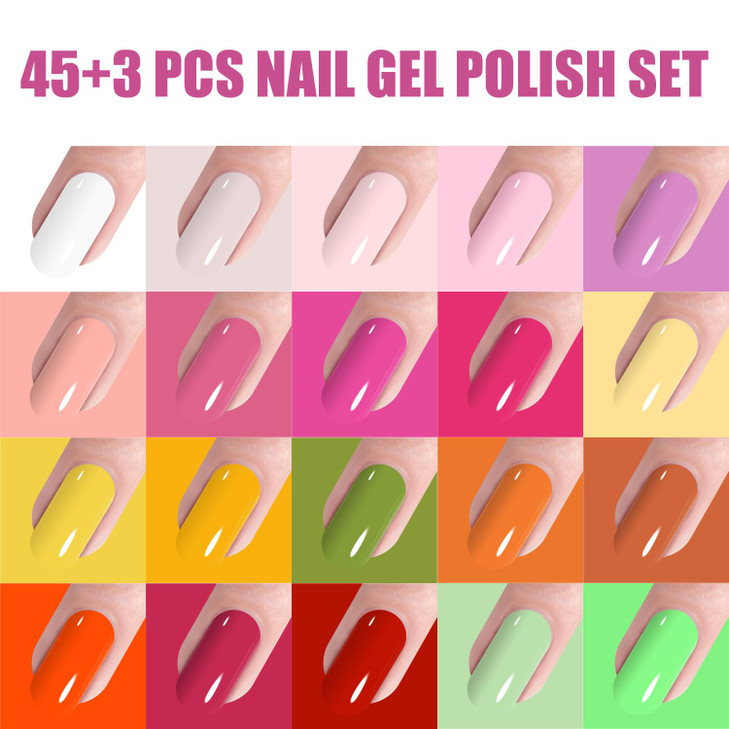 Vishine Gel Nail Polish Set 45 Color Gel Nail Polish with Base Top Coat Lasting Nail Gel Polish Soak Off UV LED Gel Poli