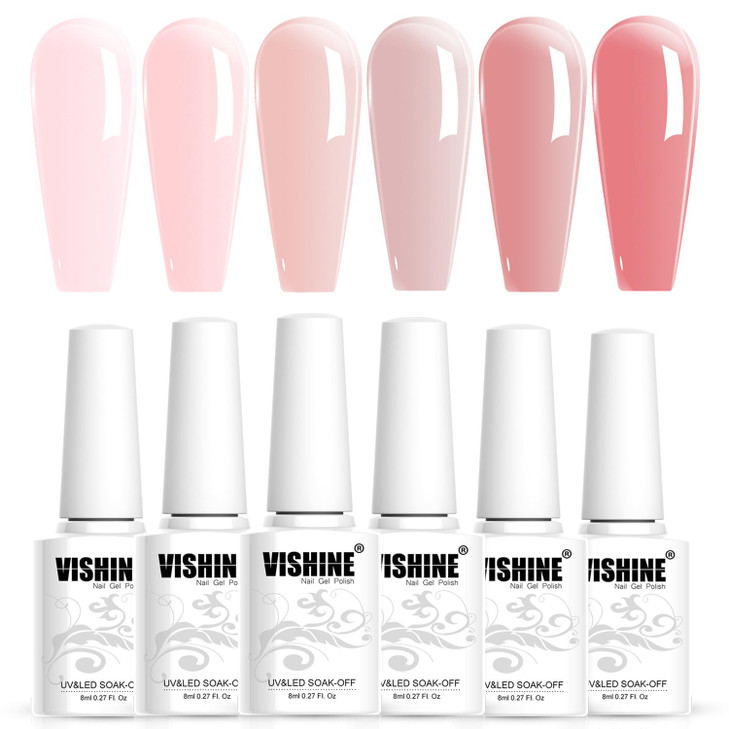 Vishine Nude Gel Polish Kit Sheer Milky Pink Jelly Transparent Nail Polish UV LED Gel Nail Polish Varnish Nail Art DIY S