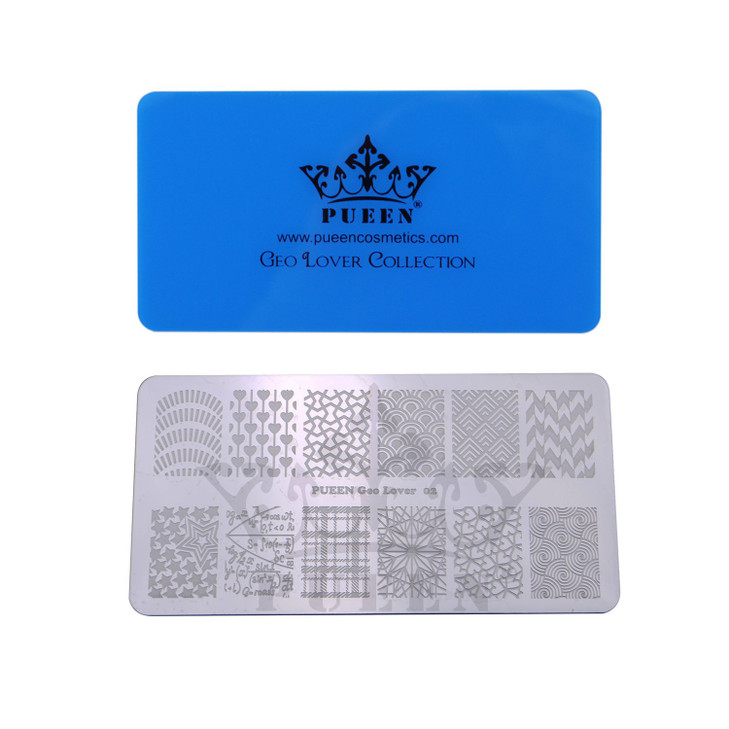 PUEEN Nail Art Stamping Plate Geo Lover 02125x65mm Unique Nailart Polish Stamping Manicure Image Plates Accessories Kit
