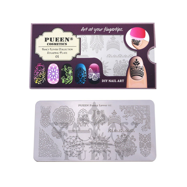 PUEEN Nail Art Stamping Plate Fancy Lover 01125x65mm Unique Nailart Polish Stamping Manicure Image Plates Accessories Ki