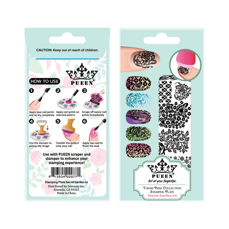 PUEEN Nail Art Stamping Plate Secret Garden 02 Theme Park Collection 125x65mm Unique Nailart Polish Stamping Manicure Im