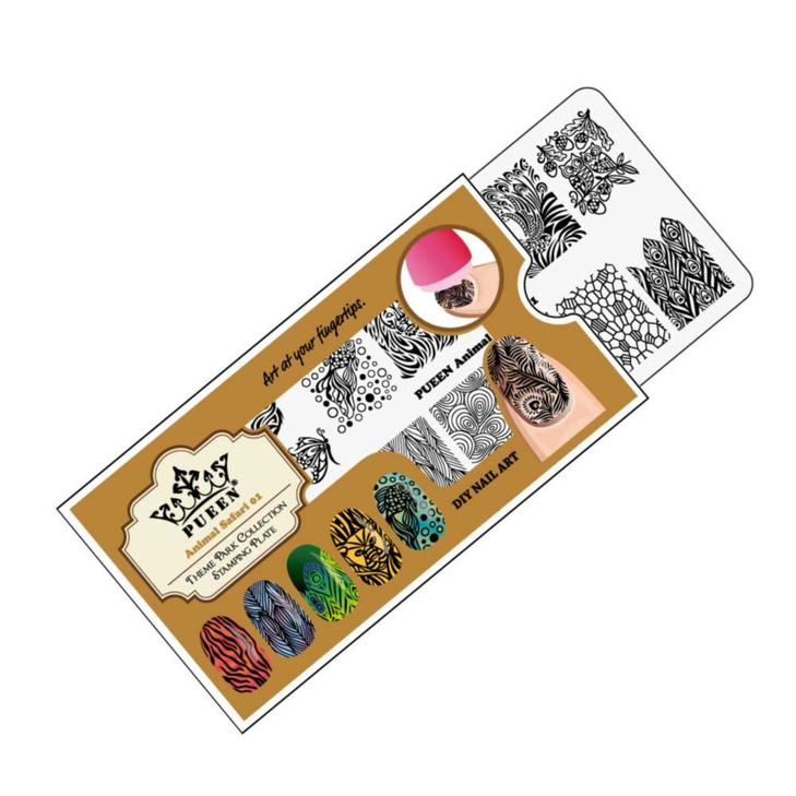 PUEEN Nail Art Stamping Plate Animal Safari 01 Theme Park Collection 125x65mm Unique Nailart Polish Stamping Manicure Im