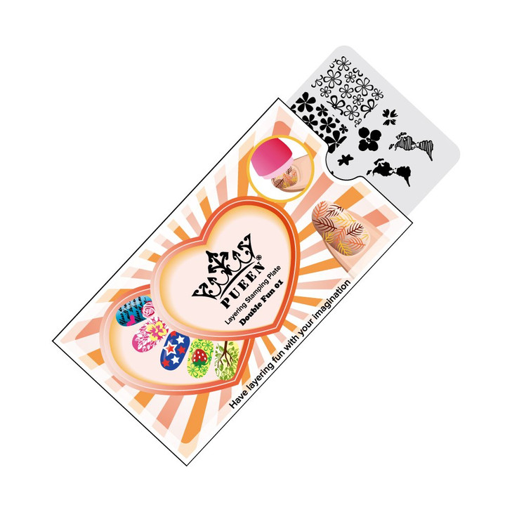 PUEEN Nail Art Stamping Plate Double Fun 01 Layering Collection 125x65mm Unique Nailart Polish Stamping Manicure Image P
