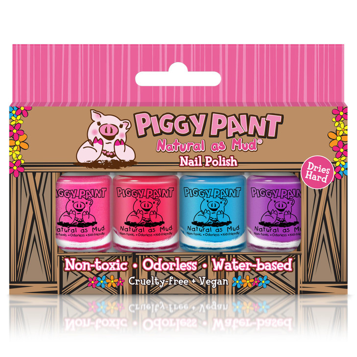 Piggy Paint 100 NonToxic Girls Nail Polish Safe Crueltyfree Vegan Low Odor for Kids Barn Box Set 4 Polish Gift Set