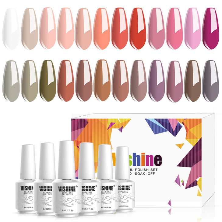 Vishine 24 Colors Gift Set Gel Nail Polish Kit Soak Off UV LED Nail Gel Polishes for Nail Art 8 MLPC Pack of 24 Pretty C