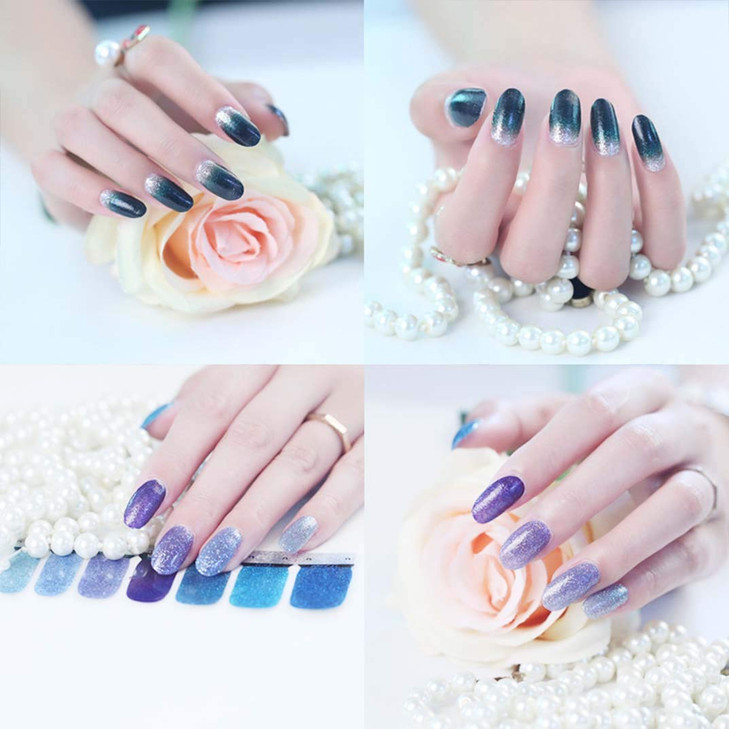 14 Sheets Nail Stickers Glitter Gradient Color Shine Full Wraps Polish Stickers Decal Strips SelfAshesive Nail Art Sets