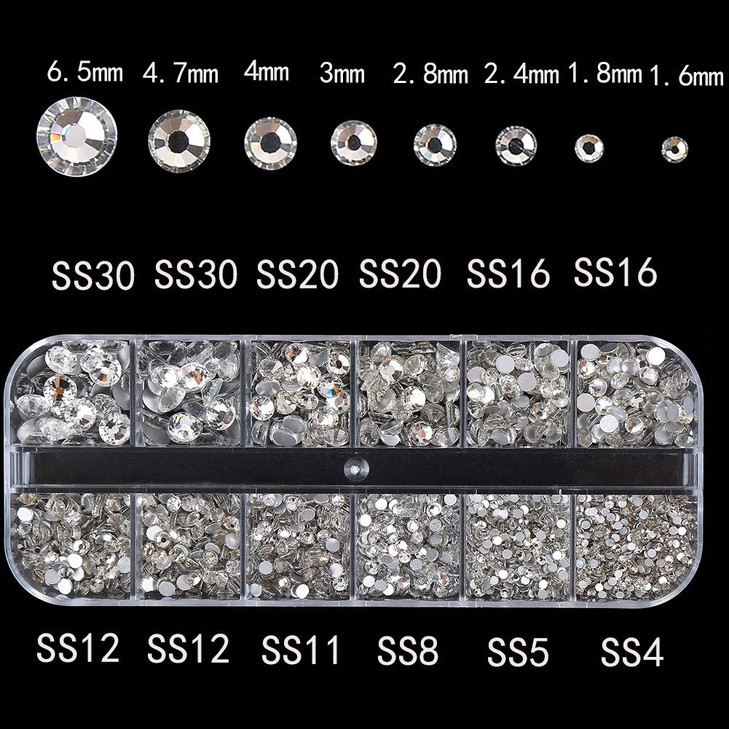 CCINEE Clear Flatback Rhinestone8 Mixed Size Crystal Rhinestone with Tweezer and Picking Pen for Nail Craft2500PCS