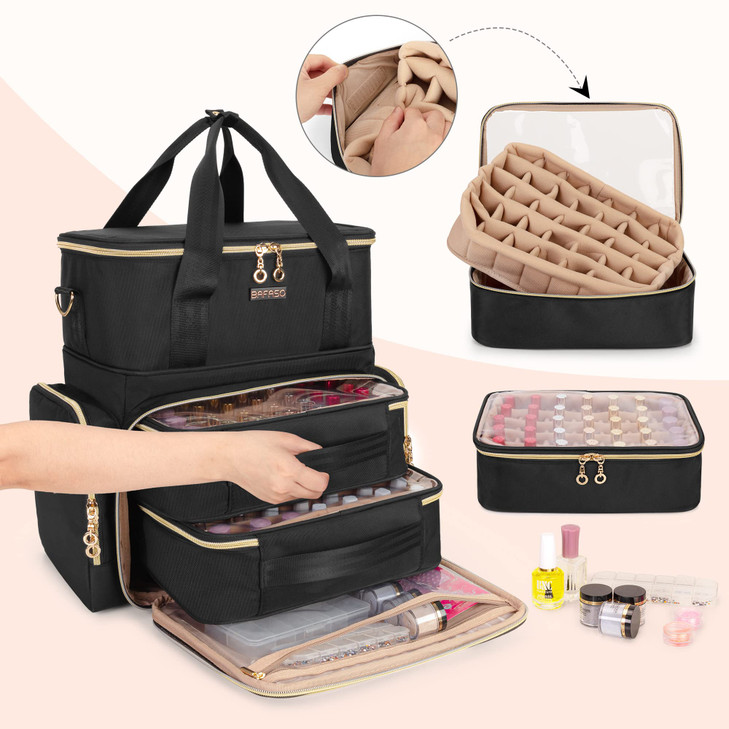 BAFASO Double Layer Nail Polish Organizer Holds 70 Bottles 15ml 05 floz and a Nail Dryer Nail Polish Case with 2 Removab