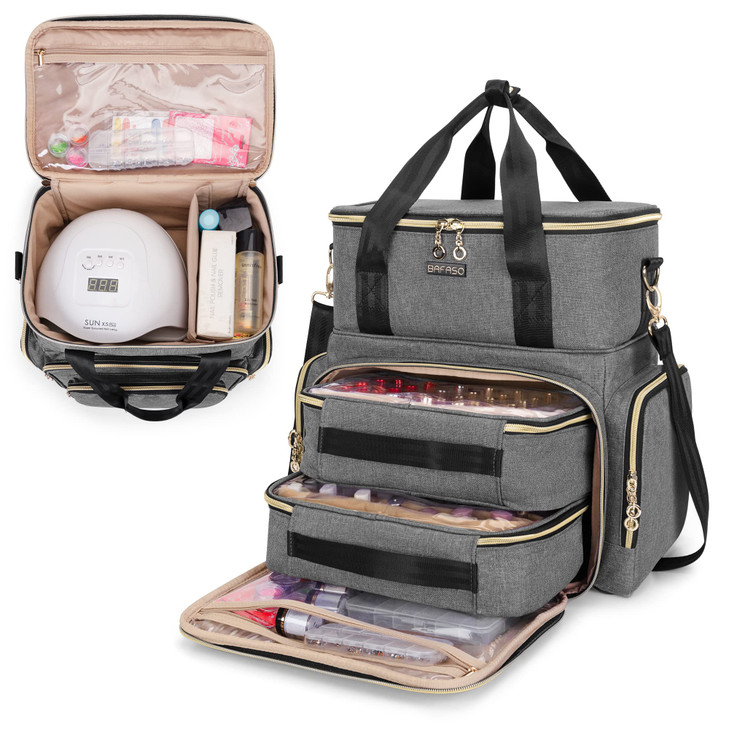 BAFASO Double Layer Nail Polish Organizer Holds 70 Bottles 15ml 05 floz and a Nail Dryer Nail Polish Case with 2 Removab