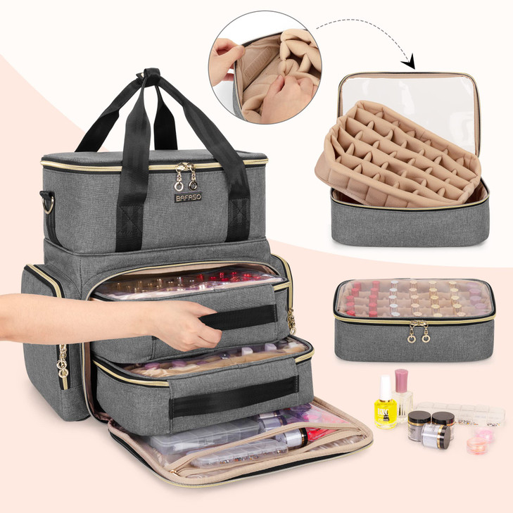 BAFASO Double Layer Nail Polish Organizer Holds 70 Bottles 15ml 05 floz and a Nail Dryer Nail Polish Case with 2 Removab