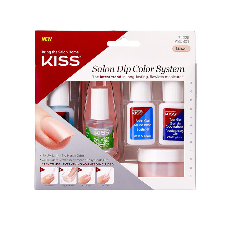 KISS Salon Dip Color System Dip Powder Nail Kit Liaison No UV Light Needed Includes 7g Base Gel 7g Top Gel 75ml Activato