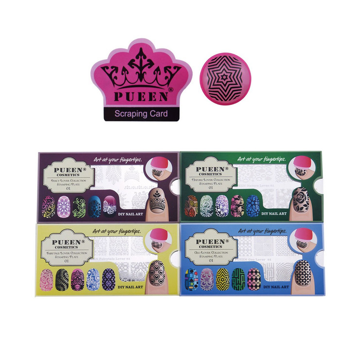 PUEEN Nail Art Stamping LOVE BOX I 4 Lover Collection Plates 125x65mm Unique Nailart Polish Stamping Manicure Image Plat