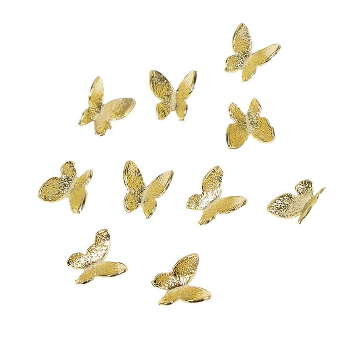 Nail Art Decoration Studs 3D Butterfly Nail Art Glitter Alloy Butterfly Shape Decoration 100 Pcs Gold