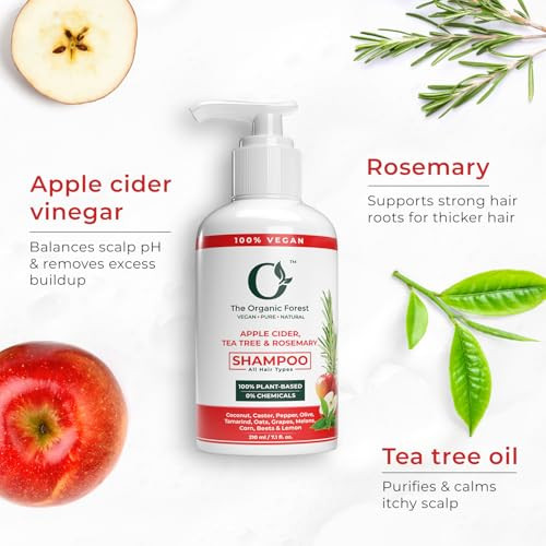 Apple Cider Vinegar, Tea Tree & Rosemary Shampoo - Sulfate Free, Natural & Organic Shampoo for Oily Hair, Dandruff, Itchy Scalp & Thinning Hair - Ide