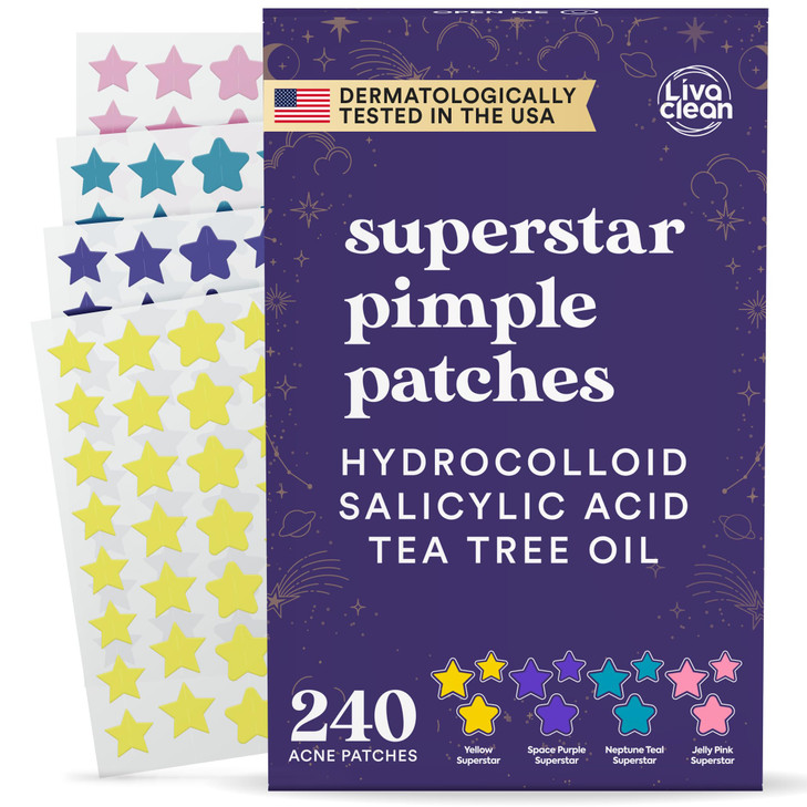 Livaclean Star Pimple Patches for Face w/ Hydrocolloid, Tea Tree oil & Salicylic Acid - Zit Stickers, Hydrocolloid Acne Patches for Face - Cute Pimpl