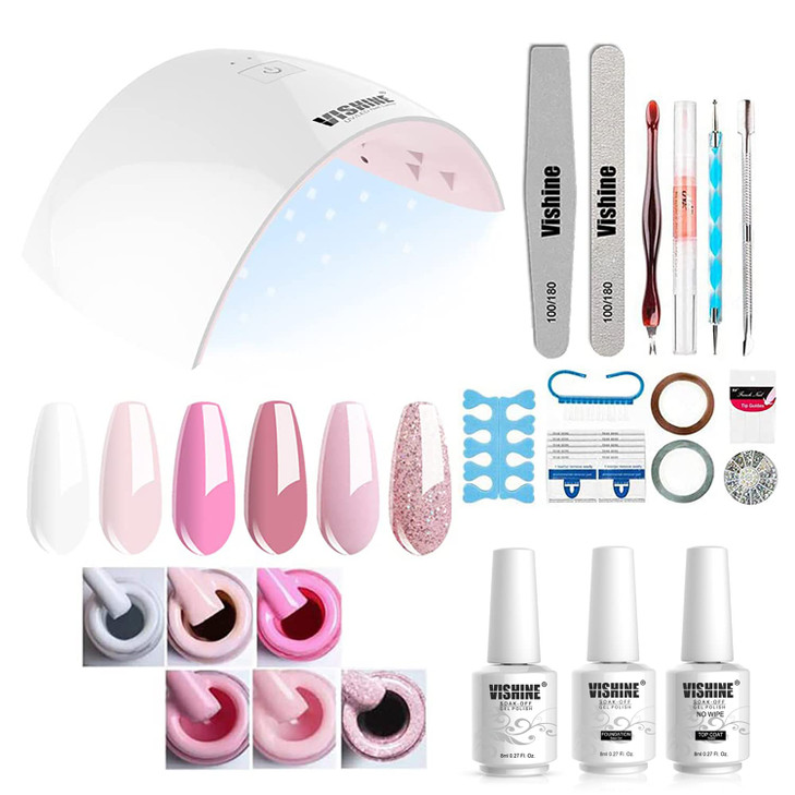 Gel Nail Polish Starter Kit 6 Colors Gel Polish Set Base Top Coat 36W LED Nail Dryer Lamp with Full DIY Gel Manicure Nai