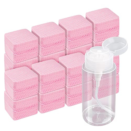1080 PCS Pink Lint Free Nail Wipes Eyelash Extension Wipes Super Absorbent Soft NonWoven with a Pump Dispenser Bottle Di