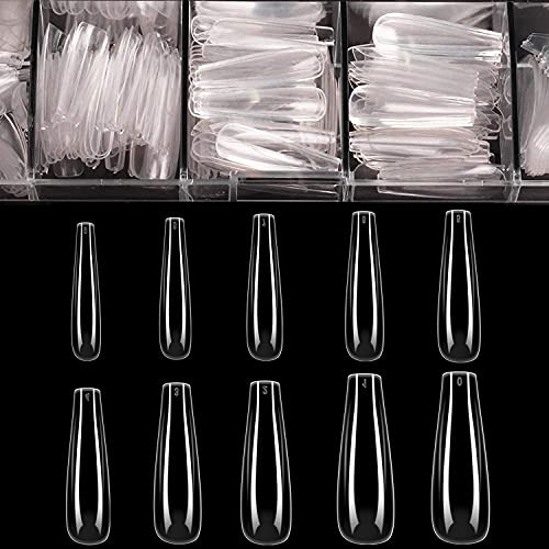 Long Fake Nails Clear Acrylic Coffin Shaped Ballerina Nails Tips BTArtbox 500pcs Full Cover False Artificial Nails with