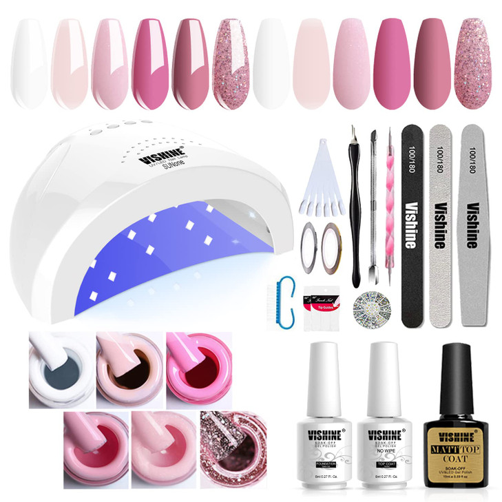 Vishine Gel Nail Polish Starter Kit with 48W SUNOne UV LED Nail Lamp Speed Dryer Manicure Tools 6 Pretty Colors Gel Poli