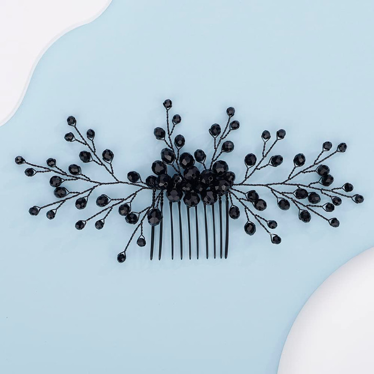 Teyglen Bride Wedding Hair Comb Shiny Black Crystal Beads Hair Piece Bridal Black Crystal Hair Comb for Bride Vintage Headpiece Hair Accessories for online at globaldelivered