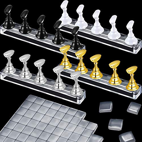 4 Set Nail Tips Holders Magnetic Acrylic Nail Practice Stands Fingernail Display Stands Manicure Training Holder and 126