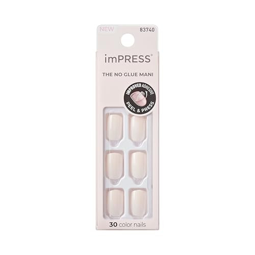 KISS imPRESS No Glue Mani Press On Nails Color Point Pink Pink Short Size Squoval Shape Includes 30 Nails Prep Pad Instr