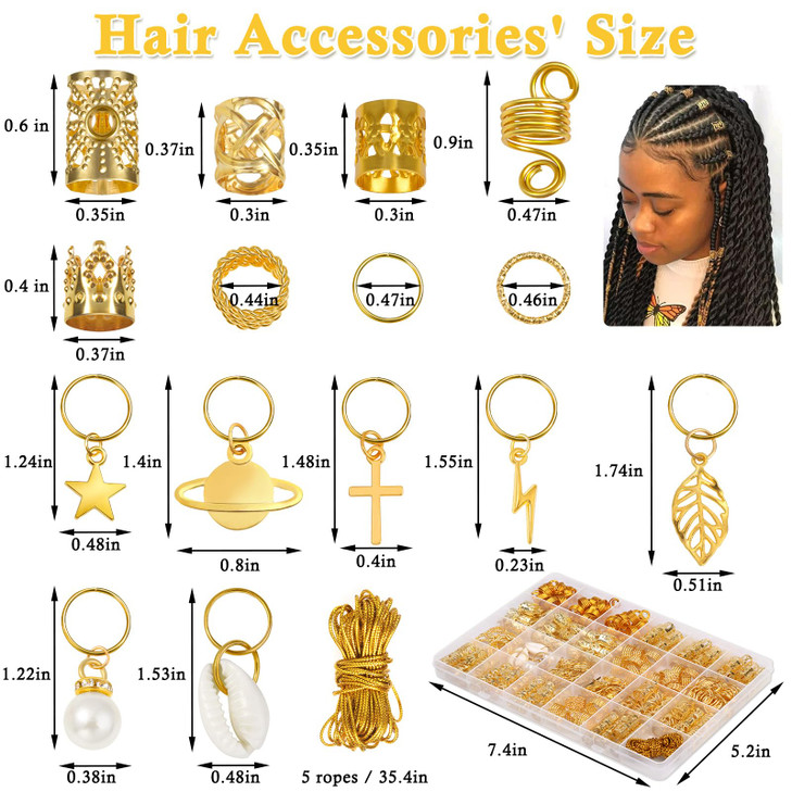 Lucomb 259 Pcs Hair Jewelry, Hair Accessories for Braids Silver Loc Jewelry for Hairs Dreadlocks Braid Jewelrys Hairs Cuffs Clips Dreadlock Accessori