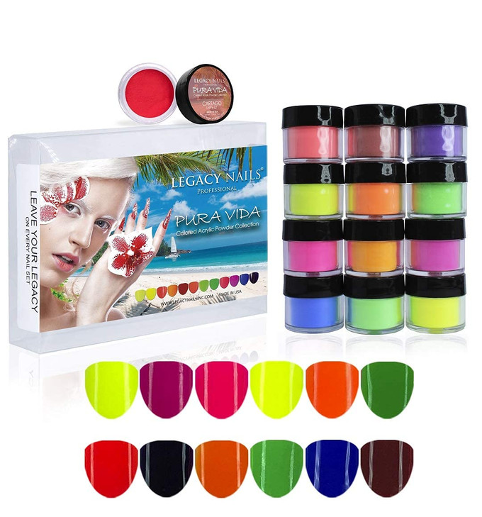 Legacy Nail Acrylic Powder Collections 12 Colors Professional Nail Art Powder Set Manicure DIY for Dip Acrylic Nail Exte
