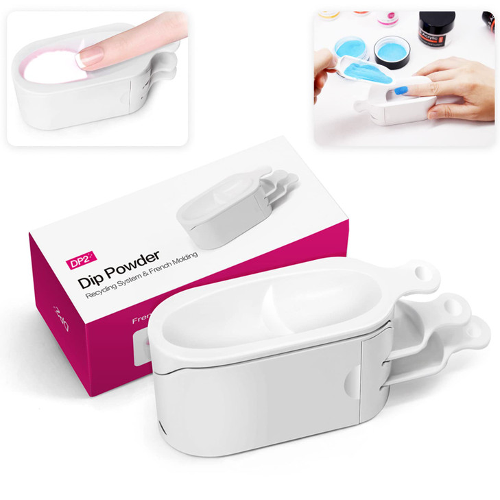 2 in 1 Dip Powder Recycling System French Tip Model Dip Nail Tray Dip Powder Nail Glitter Holder Saver White