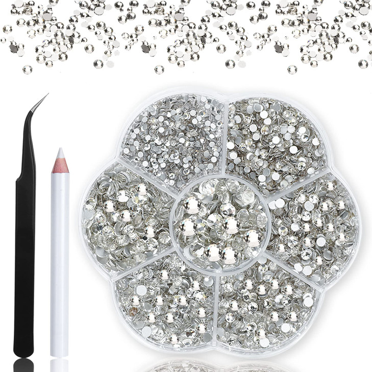 HINABTRU 2720 Pcs MultiShape Flatback Shiny Nail Gems Stones Crystal Rhinestones Nail Jewels Crystals Iridescent Clear A
