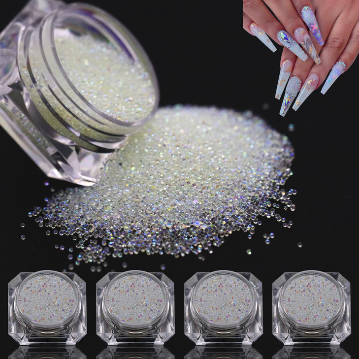 4 Bottle Micro Rhinestones Pixie Crystals Caviar BeadsCrystals Mini Bubble Nail Gems Diamonds StonesClear ab Iridescent