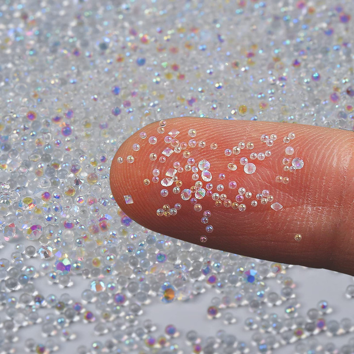 4 Bottle Micro Rhinestones Pixie Crystals Caviar BeadsCrystals Mini Bubble Nail Gems Diamonds StonesClear ab Iridescent