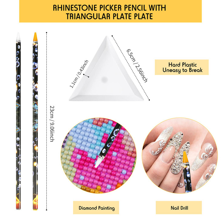 20 Pcs Rhinestone Picker Pen Set 16 Yellow and White Self Adhesive Nail Dotting Wax Pen with 4 Triangular Bead Separator